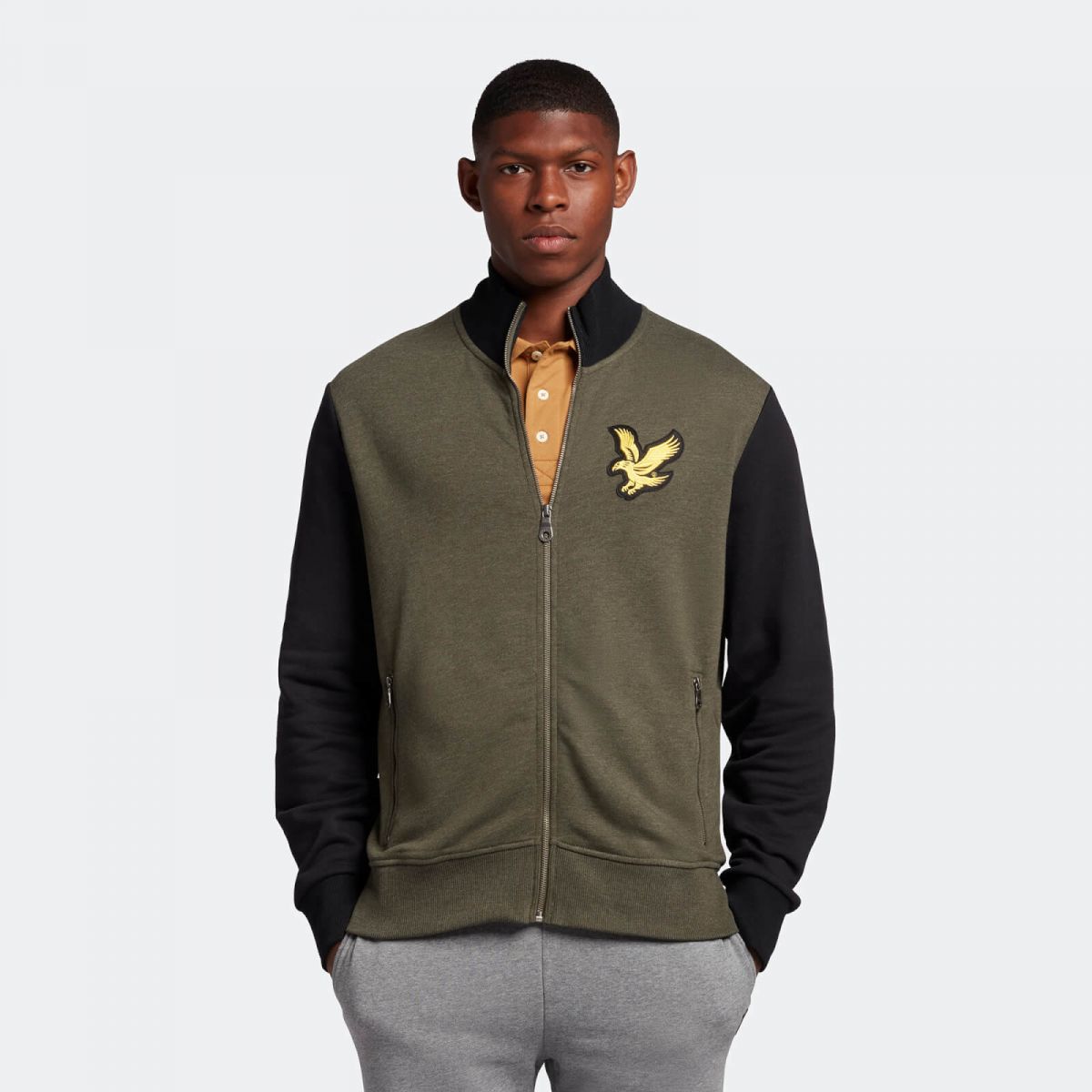 FELPA Uomo LYLE & SCOTT 1874 ML1728V TRACK TOP W814 OLIVE MARL/BLACK