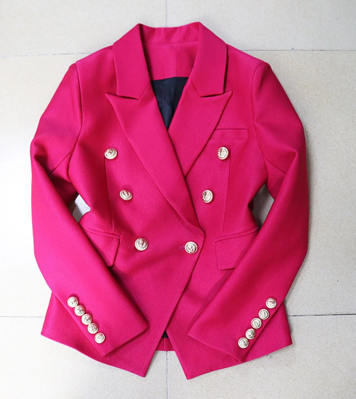 Giacca blazer rosso rosa Donna Primavera Nuovo cappotto femminile Doppio petto Bottone dorato Blazer firmati classici Femme High