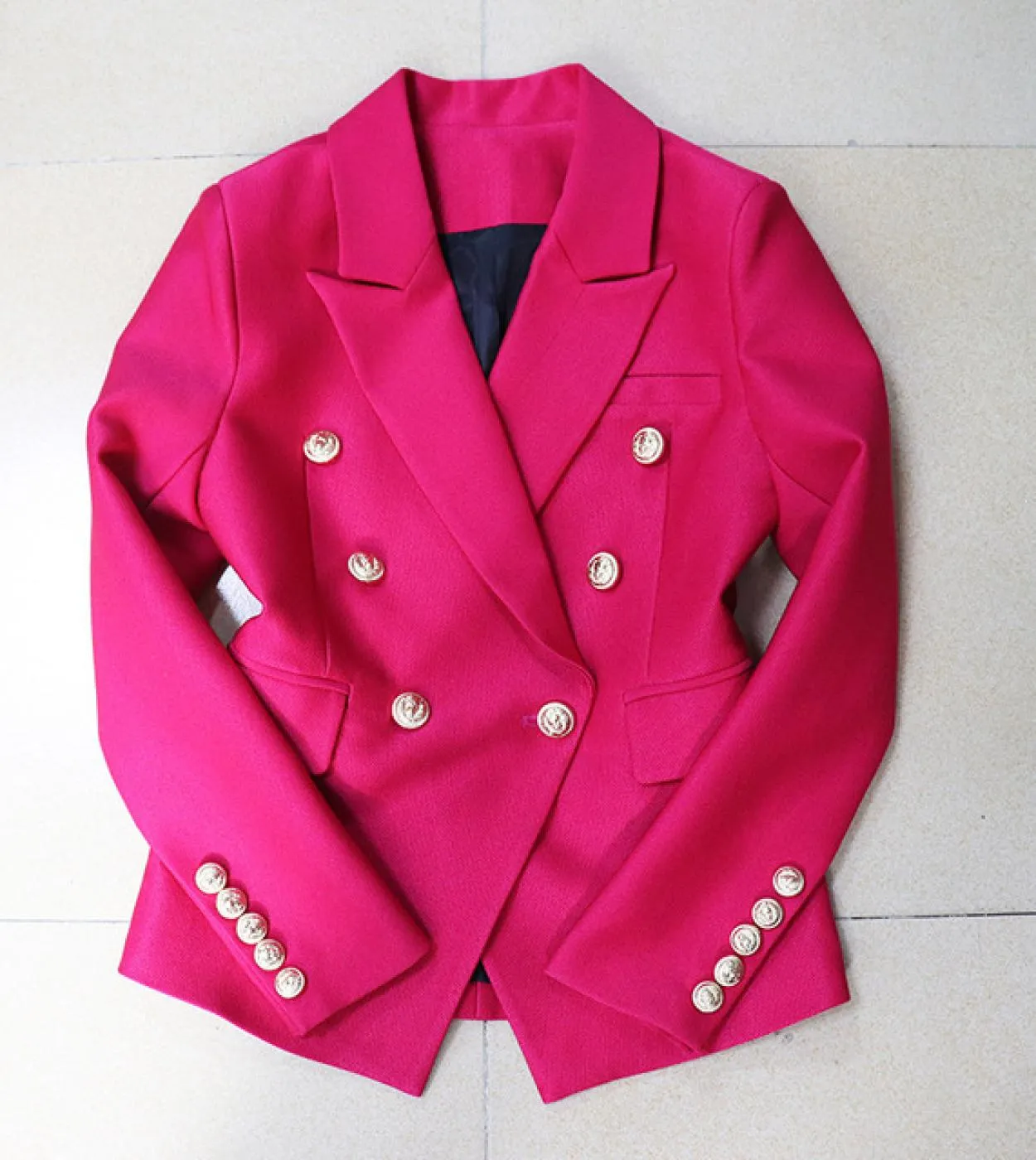 Giacca blazer rosso rosa Donna Primavera Nuovo cappotto femminile Doppio petto Bottone dorato Blazer firmati classici Femme High
