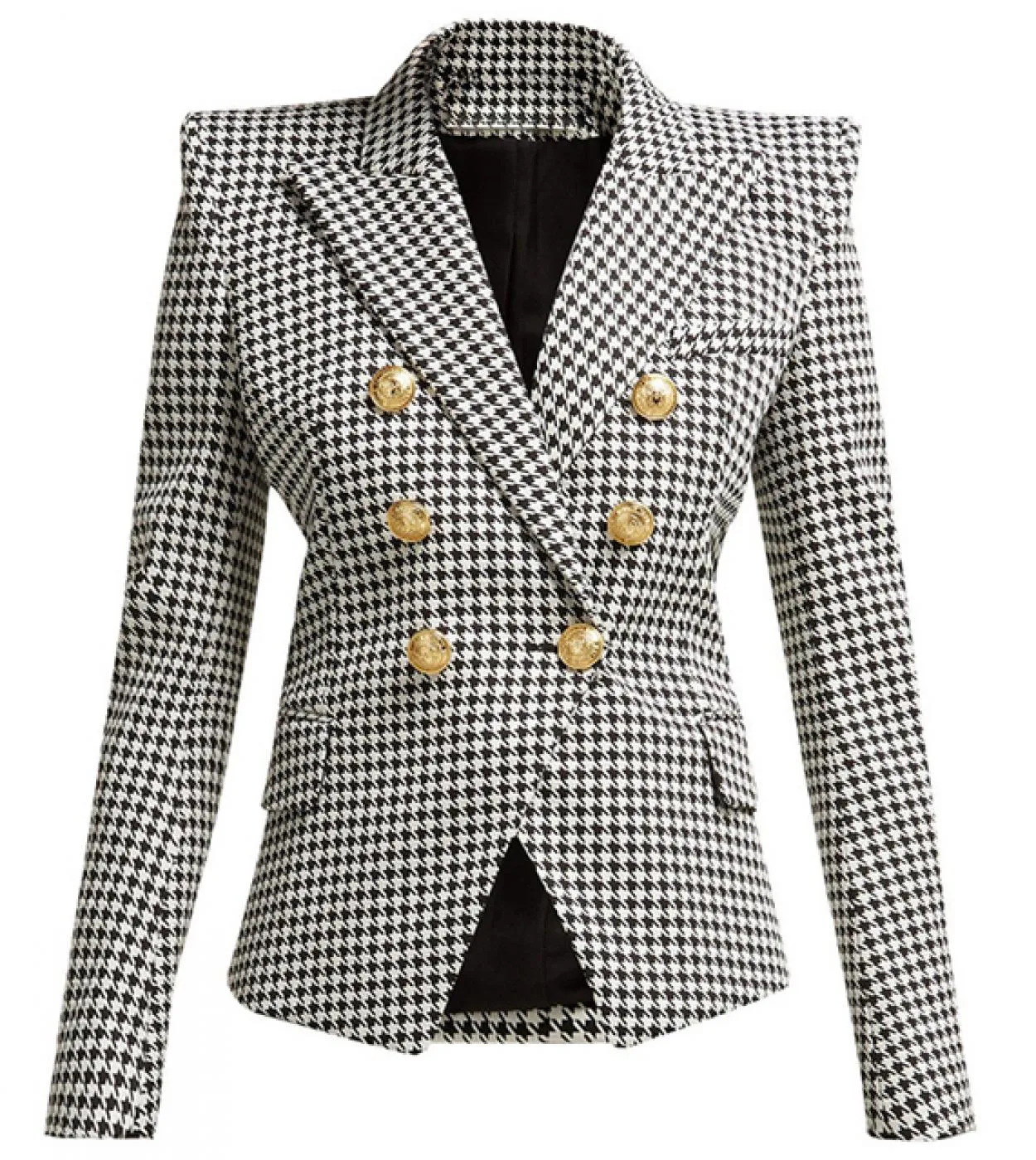 Giacca da giacca da donna di nuovo design Cappotto doppio petto in metallo con bottoni a forma di leone Giacca da lavoro scozzes