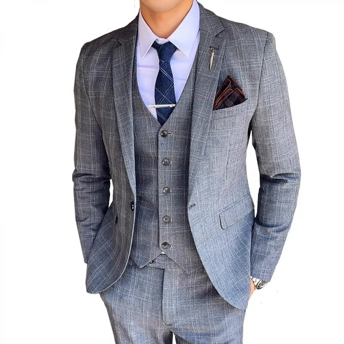 Giacca da uomo in tre pezzi autunno primavera Pantaloni gilet Set / Cappotto blazer da banchetto di lusso slim fit di alta quali