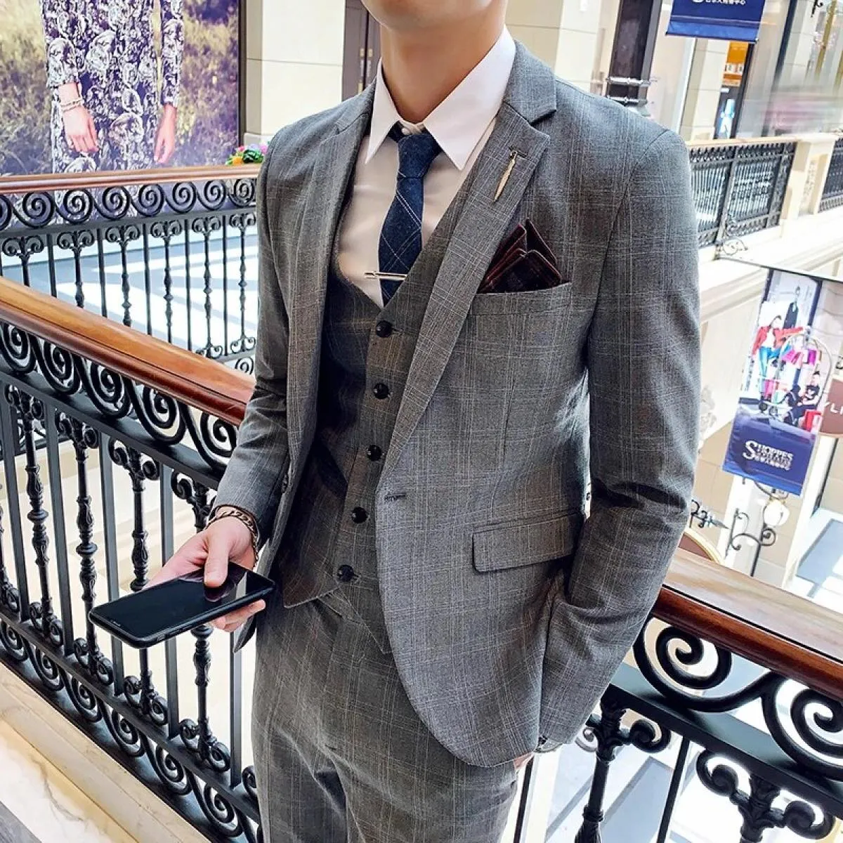 Giacca da uomo in tre pezzi autunno primavera Pantaloni gilet Set / Cappotto blazer da banchetto di lusso slim fit di alta quali