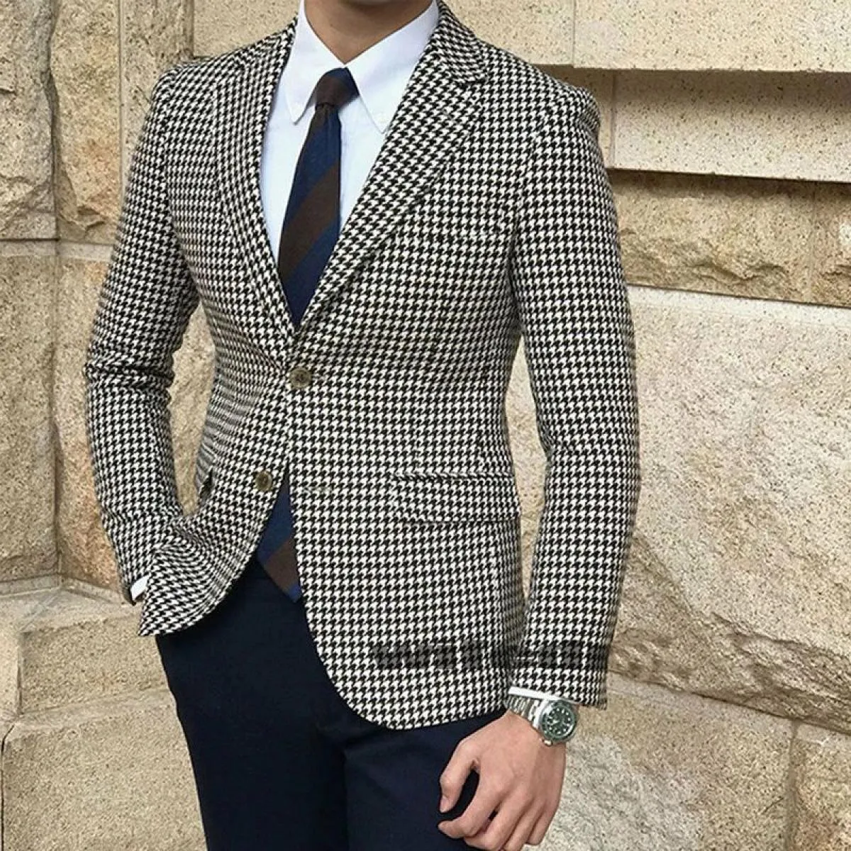 Giacca sportiva scozzese pied de poule per uomo Giacca intera con 2 spacchi laterali Cappotto maschile slim fit Abiti di moda Nu