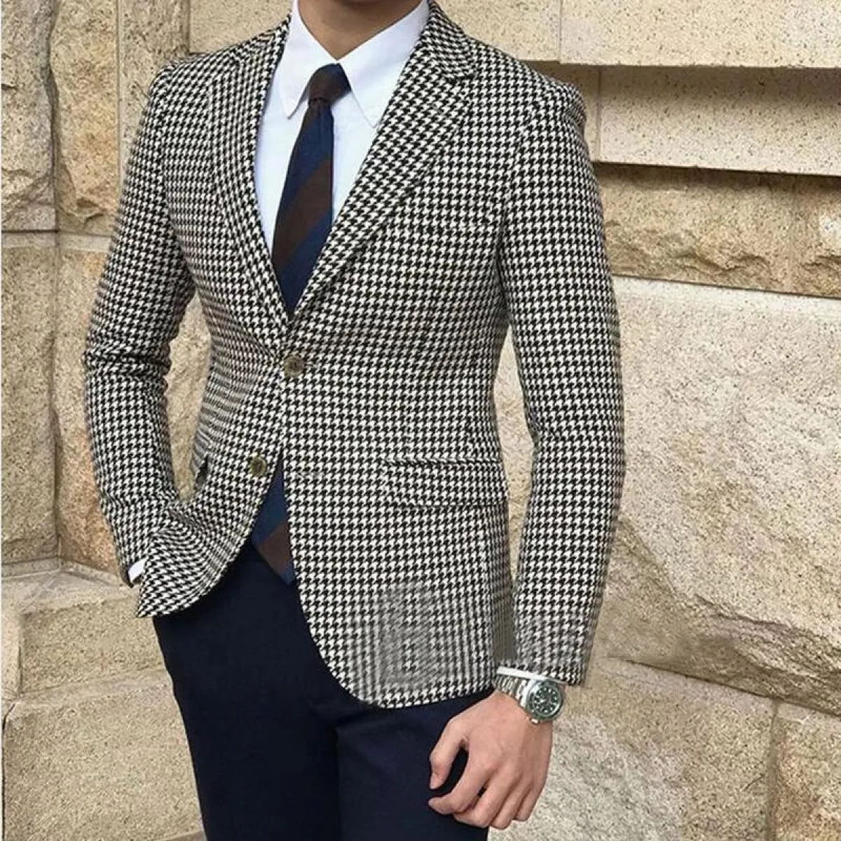 Giacca sportiva scozzese pied de poule per uomo Giacca intera con 2 spacchi laterali Cappotto maschile slim fit Abiti di moda Nu