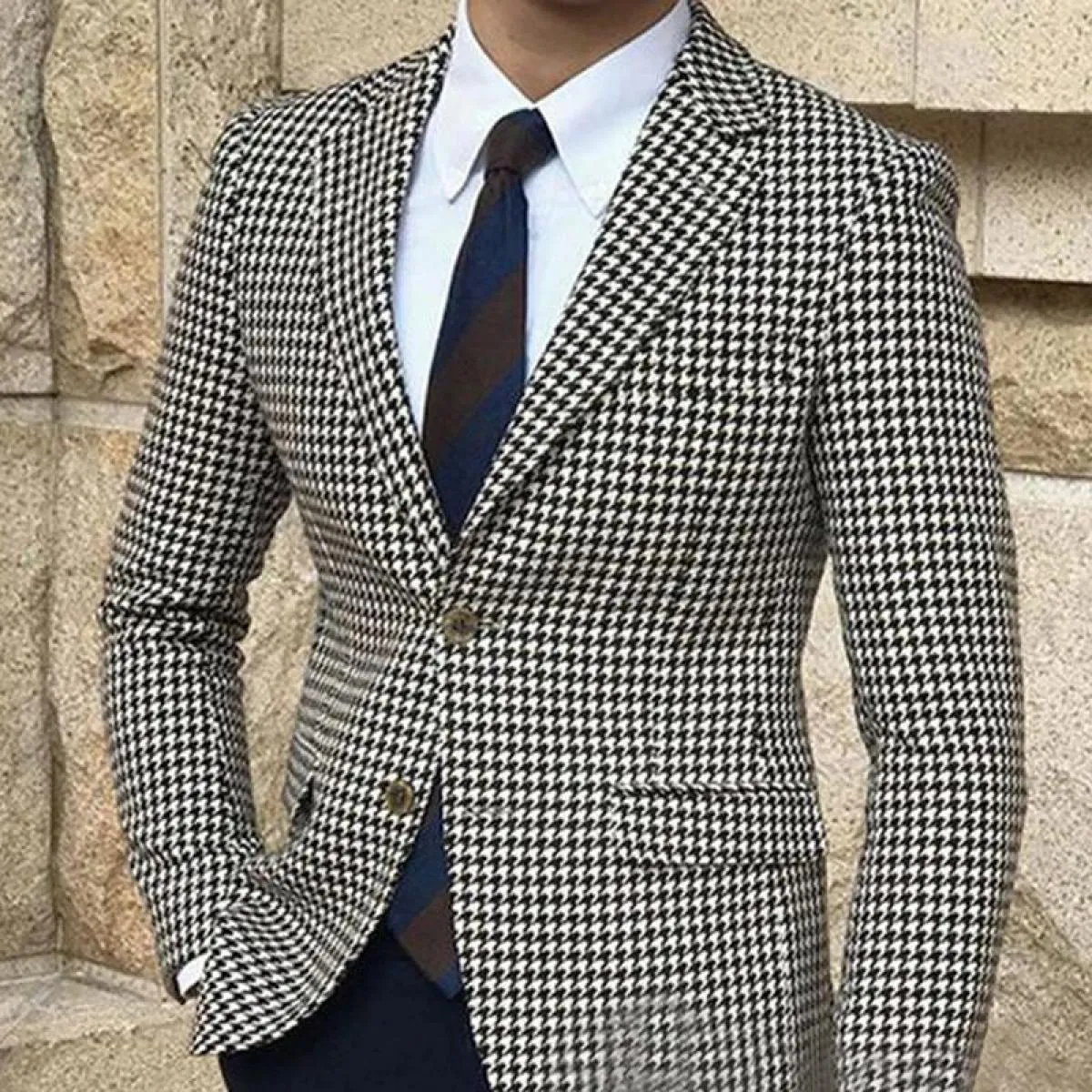 Giacca sportiva scozzese pied de poule per uomo Giacca intera con 2 spacchi laterali Cappotto maschile slim fit Abiti di moda Nu