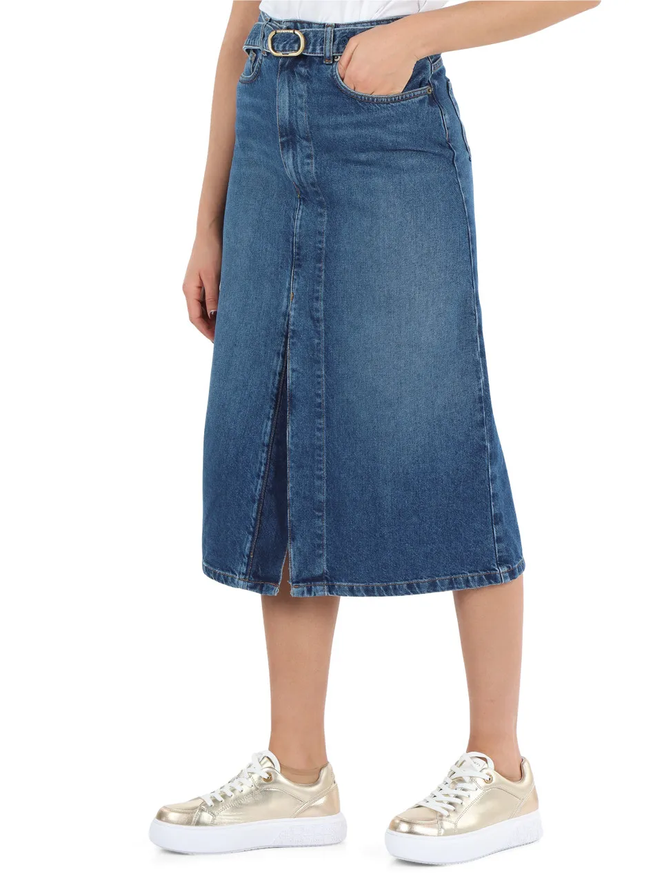 Gonna cinque tasche in denim con cintura rimovibile