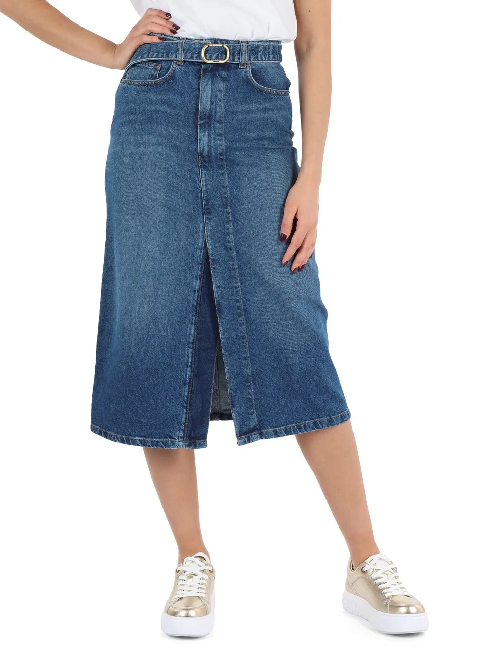 Gonna cinque tasche in denim con cintura rimovibile