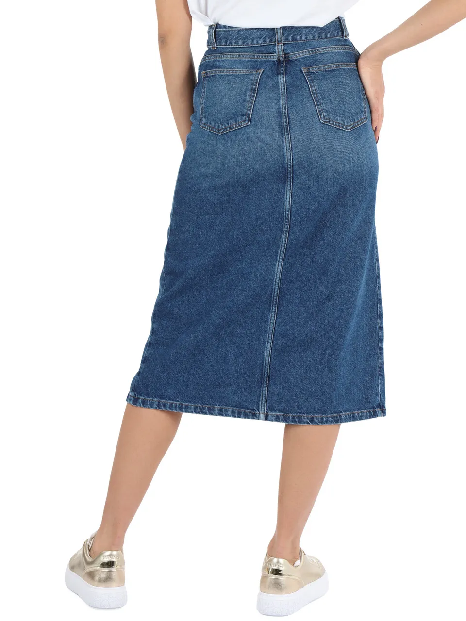 Gonna cinque tasche in denim con cintura rimovibile