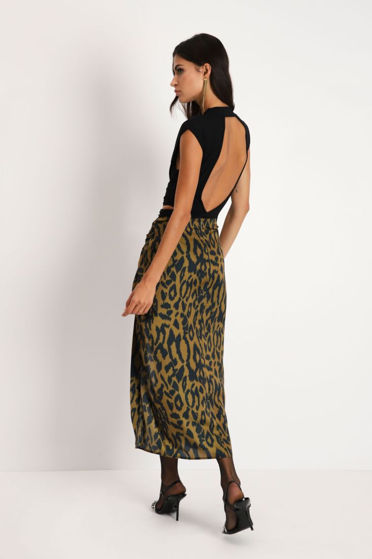 Gonna midi fantasia animalier con spacco laterale