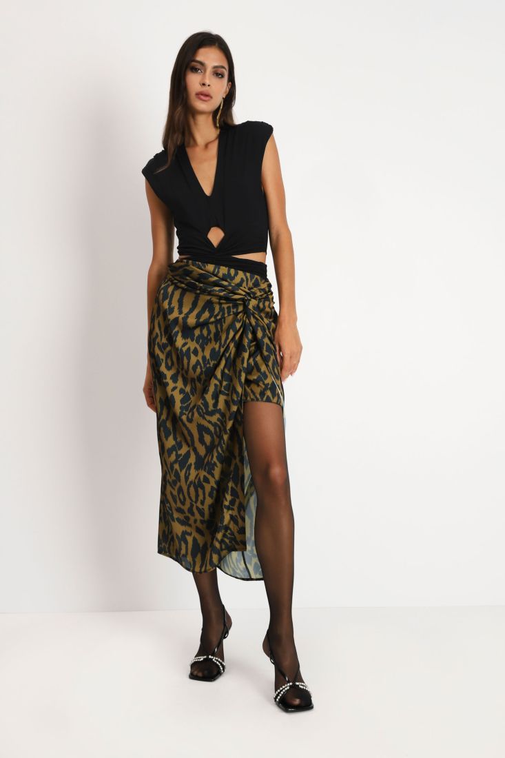 Gonna midi fantasia animalier con spacco laterale
