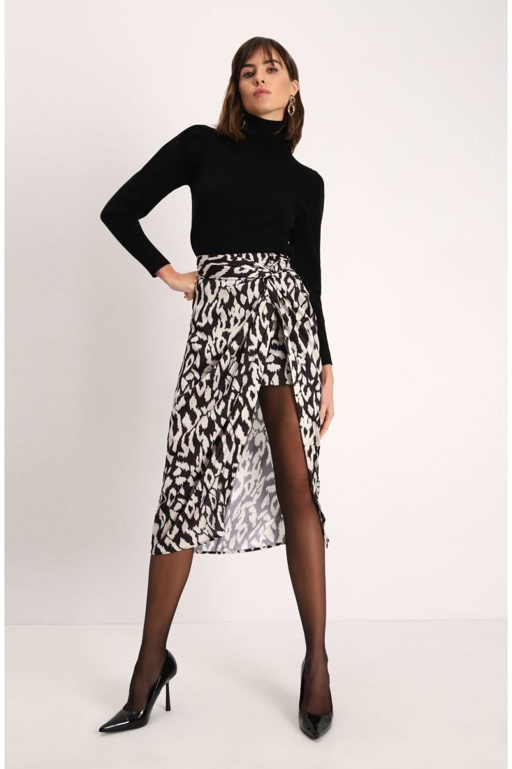Gonna midi fantasia animalier con spacco laterale