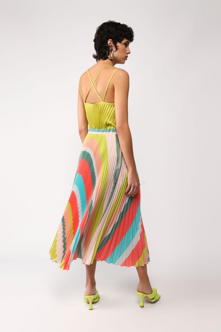 Gonna midi fantasia astratta multicolor con plissettatura