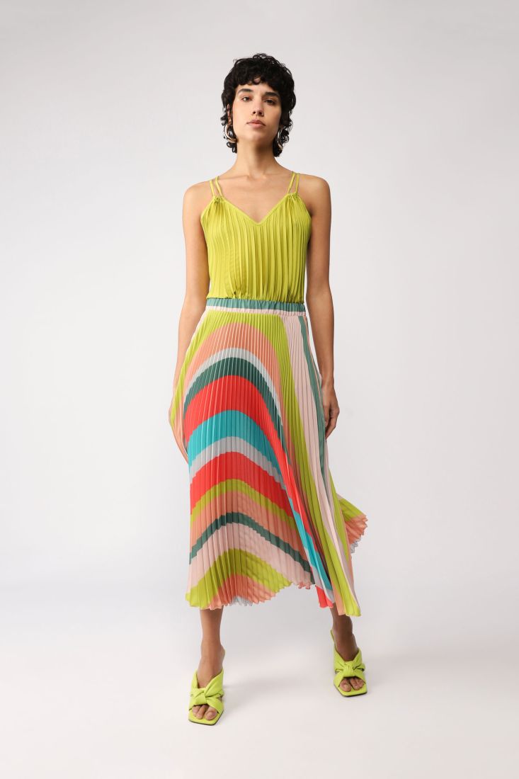 Gonna midi fantasia astratta multicolor con plissettatura
