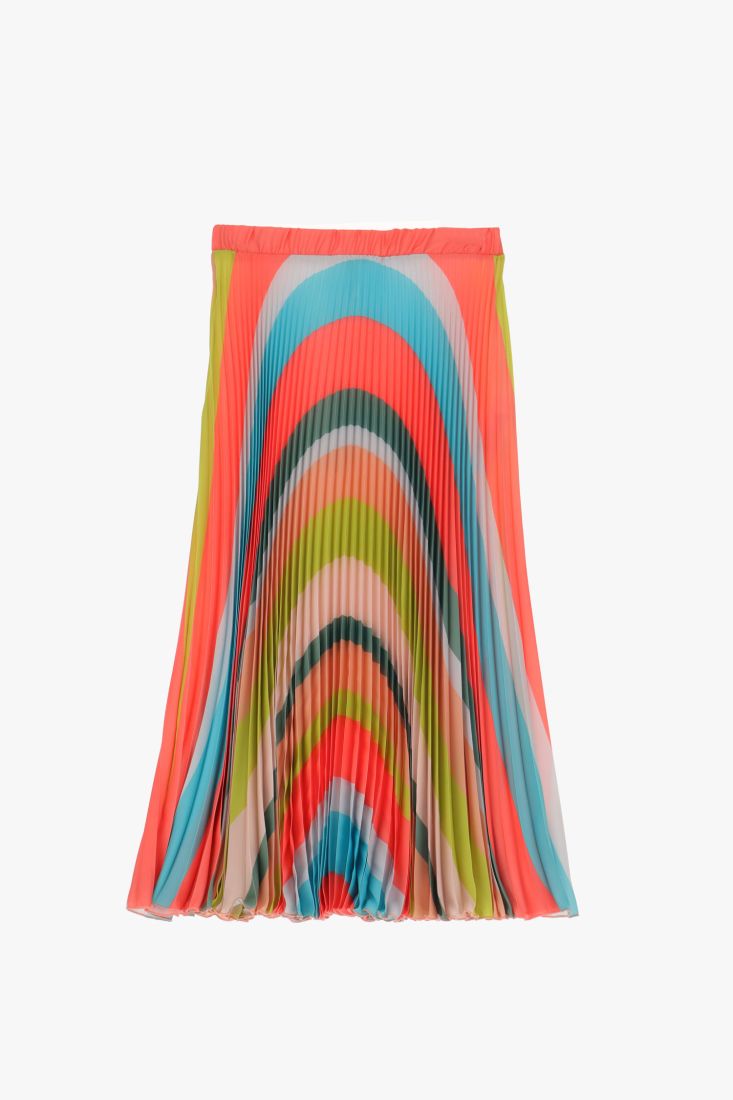Gonna midi fantasia astratta multicolor con plissettatura