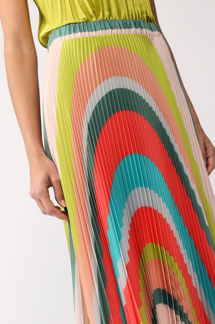 Gonna midi fantasia astratta multicolor con plissettatura