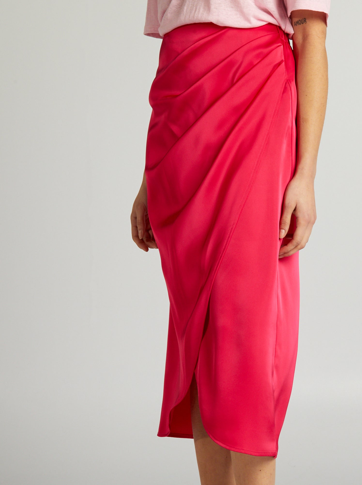 Gonna midi in raso - ROSA