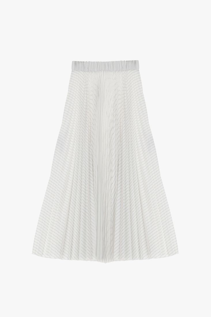 Gonna midi plissettata rigata con orlo superiore elasticizzato