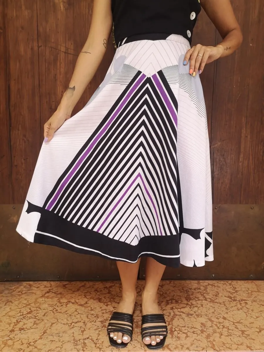 Gonna sartoriale con stampa grafica anni 80