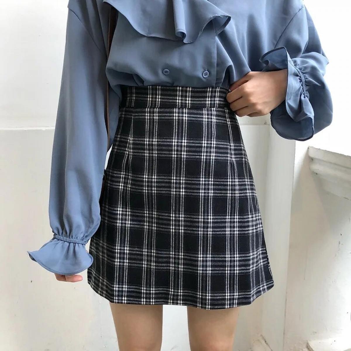 Gonna scozzese da donna Gonna scozzese sottile Ulzzang Gonna scozzese Gonna scozzese estiva C Gonne
