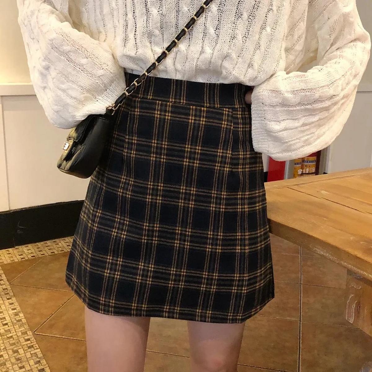 Gonna scozzese da donna Gonna scozzese sottile Ulzzang Gonna scozzese Gonna scozzese estiva C Gonne