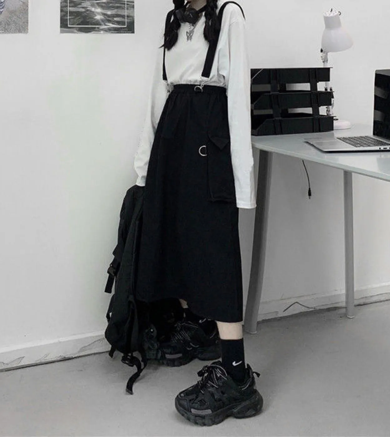 Gonne lunghe gotiche Donna Punk Chain Patchwork Gonna longuette a vita alta nera Moda estiva Harajuku Streetwear Gonne