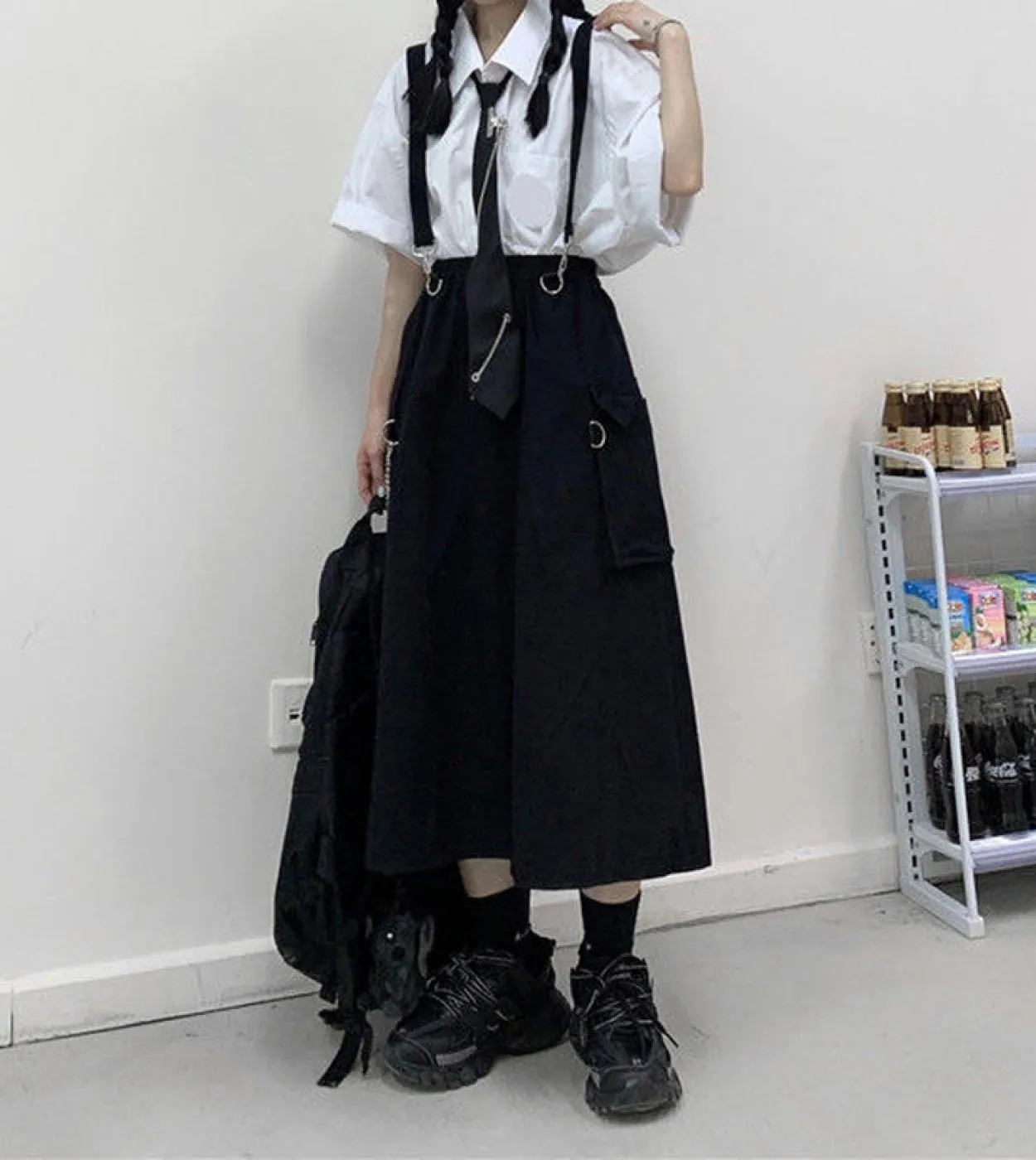 Gonne lunghe gotiche Donna Punk Chain Patchwork Gonna longuette a vita alta nera Moda estiva Harajuku Streetwear Gonne