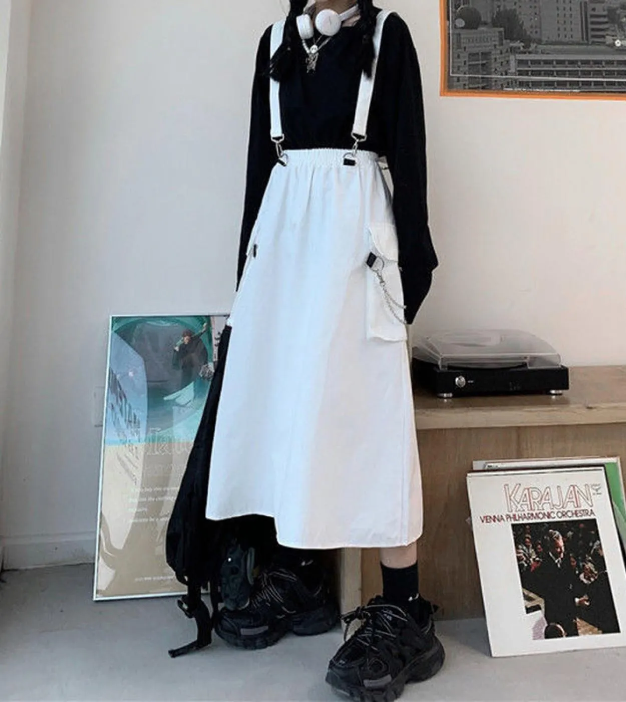 Gonne lunghe gotiche Donna Punk Chain Patchwork Gonna longuette a vita alta nera Moda estiva Harajuku Streetwear Gonne