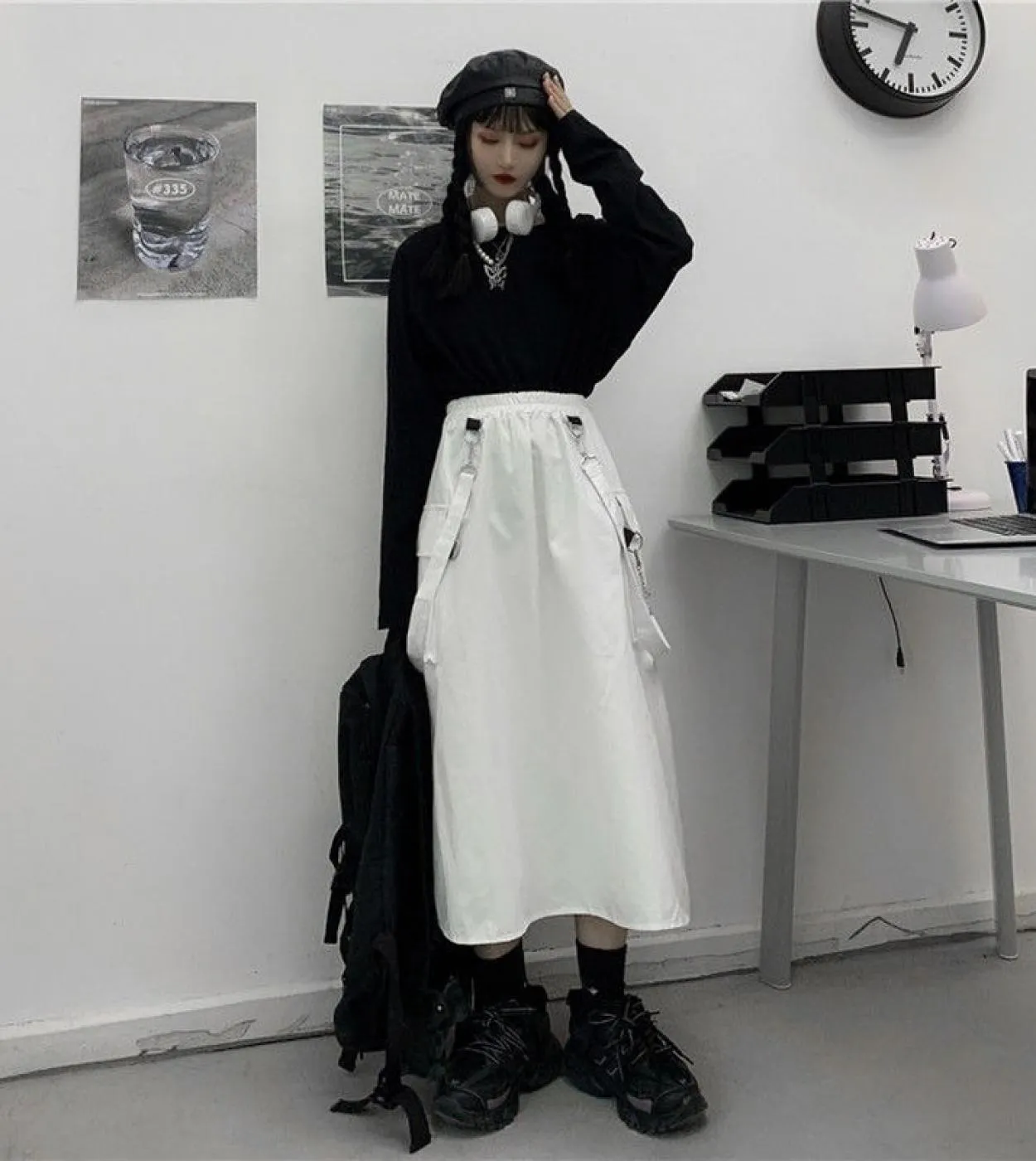Gonne lunghe gotiche Donna Punk Chain Patchwork Gonna longuette a vita alta nera Moda estiva Harajuku Streetwear Gonne