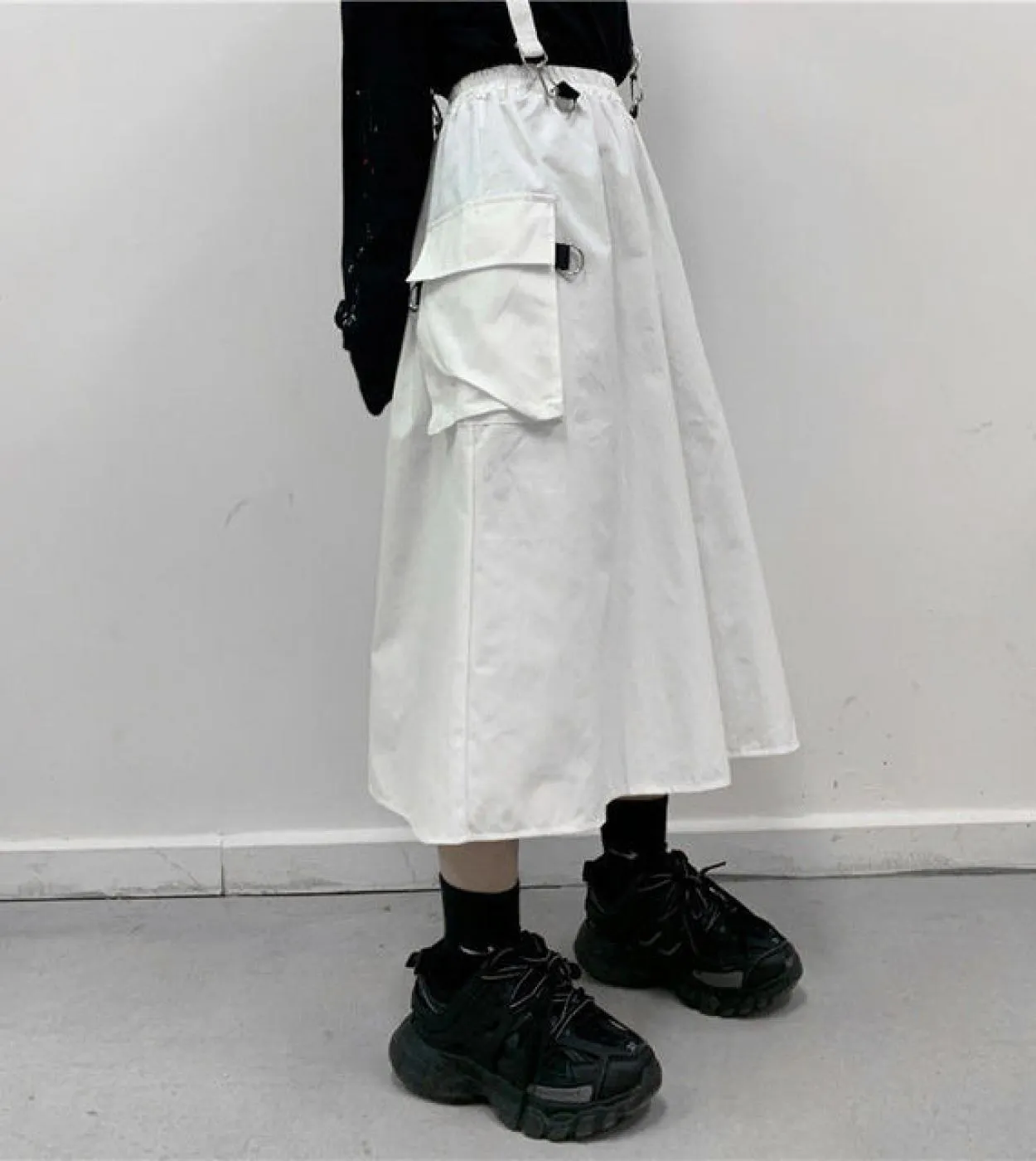 Gonne lunghe gotiche Donna Punk Chain Patchwork Gonna longuette a vita alta nera Moda estiva Harajuku Streetwear Gonne