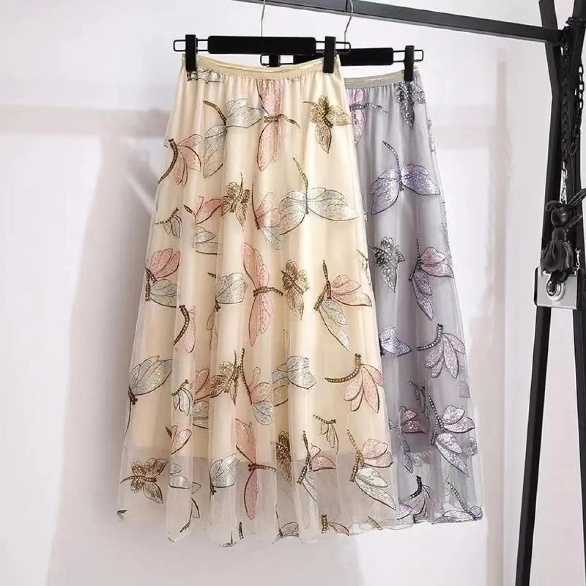 Gonne per donna  moda gonna longuette in tulle beige primavera estate nuova gonna in linea sci da donna Vintage Harajuku