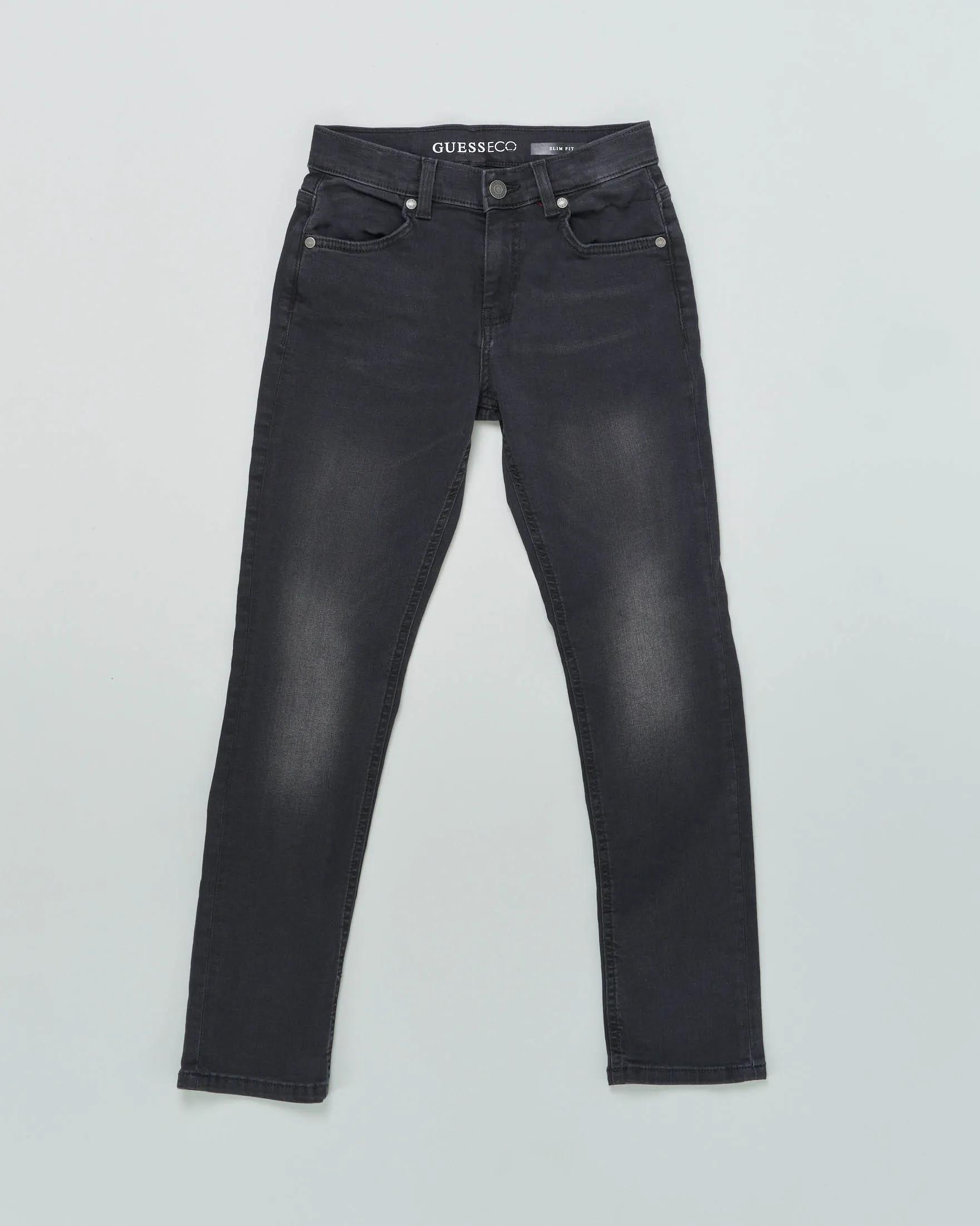 Jeans neri vestibilità slim a vita media in cotone stretch con schiariture 10-16 anni