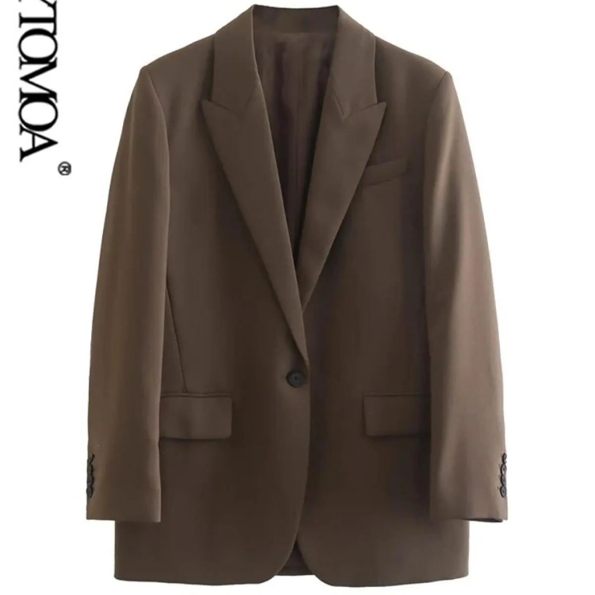 Kpytomoa Moda Donna Con Tasche Blazer Oversize Cappotto Vintage Manica Lunga Bottone Frontale Capispalla Donna Chic Gilet