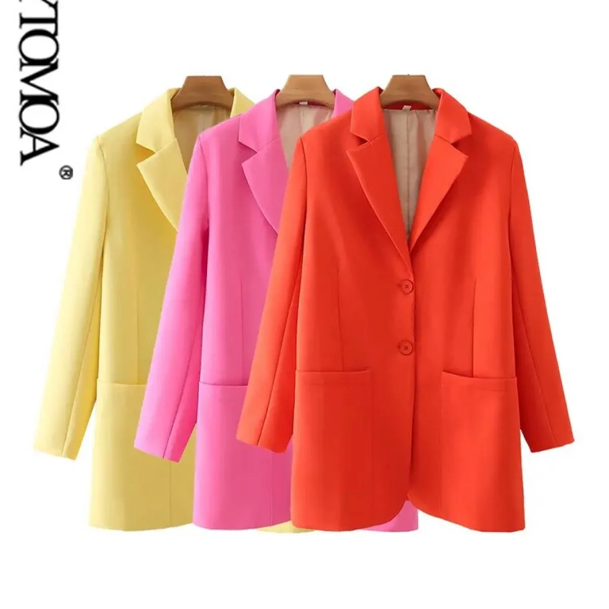 Kpytomoa Moda Donna Monopetto da Ufficio Blazer Cappotto Vintage Manica Lunga Tasche Applicate Capispalla Donna Chic T