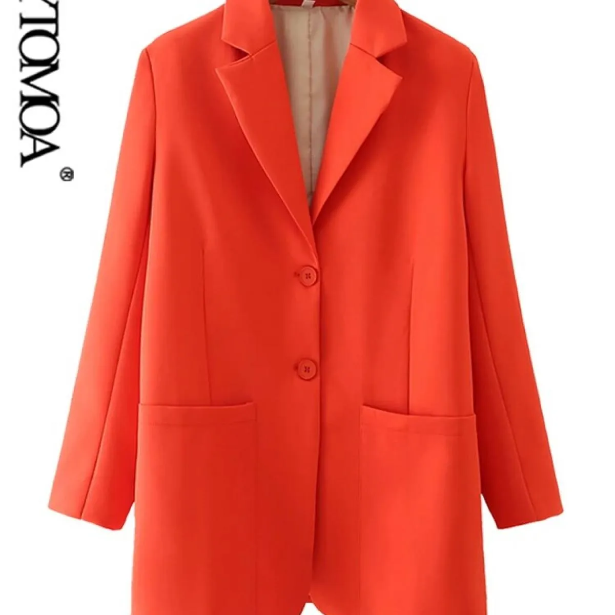 Kpytomoa Moda Donna Monopetto da Ufficio Blazer Cappotto Vintage Manica Lunga Tasche Applicate Capispalla Donna Chic T