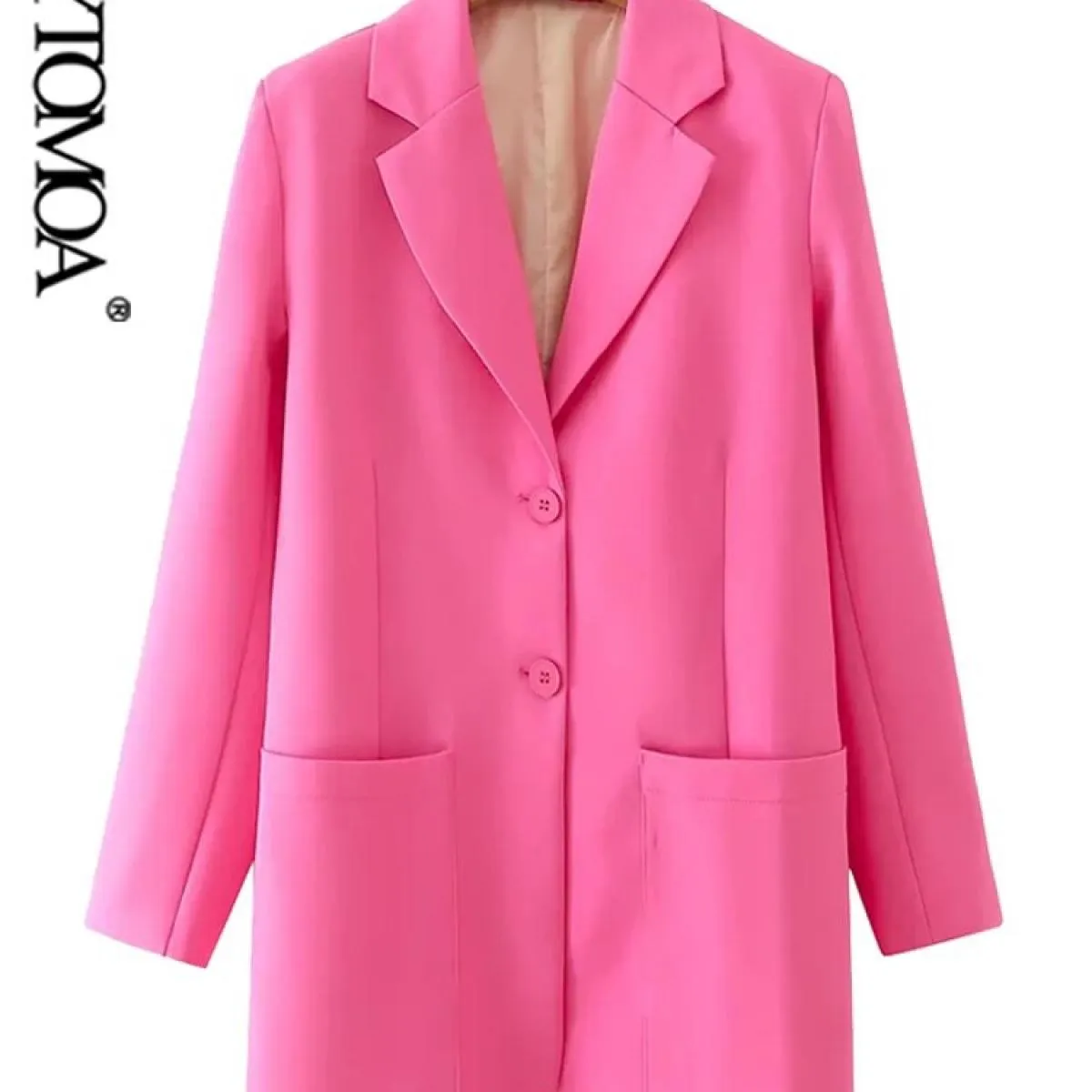 Kpytomoa Moda Donna Monopetto da Ufficio Blazer Cappotto Vintage Manica Lunga Tasche Applicate Capispalla Donna Chic T