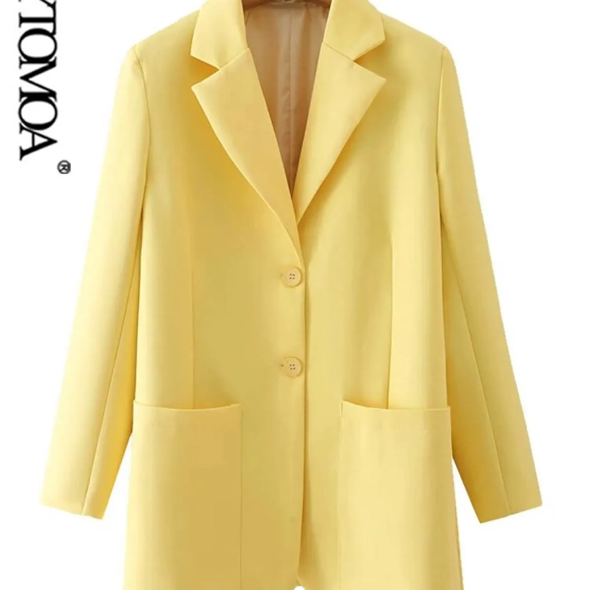 Kpytomoa Moda Donna Monopetto da Ufficio Blazer Cappotto Vintage Manica Lunga Tasche Applicate Capispalla Donna Chic T