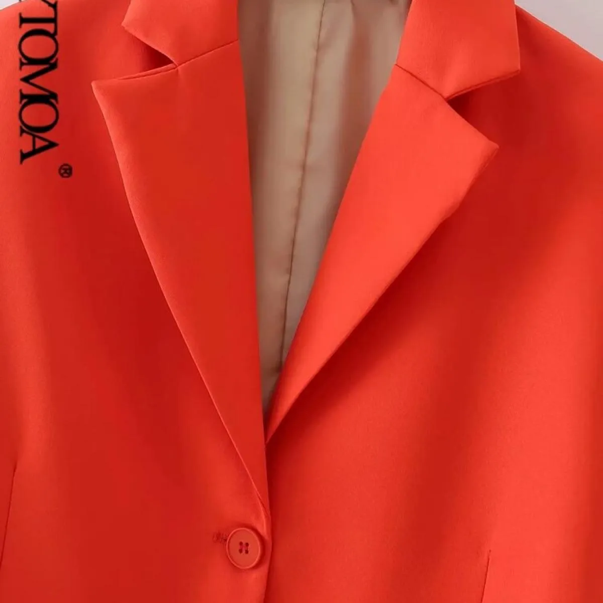 Kpytomoa Moda Donna Monopetto da Ufficio Blazer Cappotto Vintage Manica Lunga Tasche Applicate Capispalla Donna Chic T