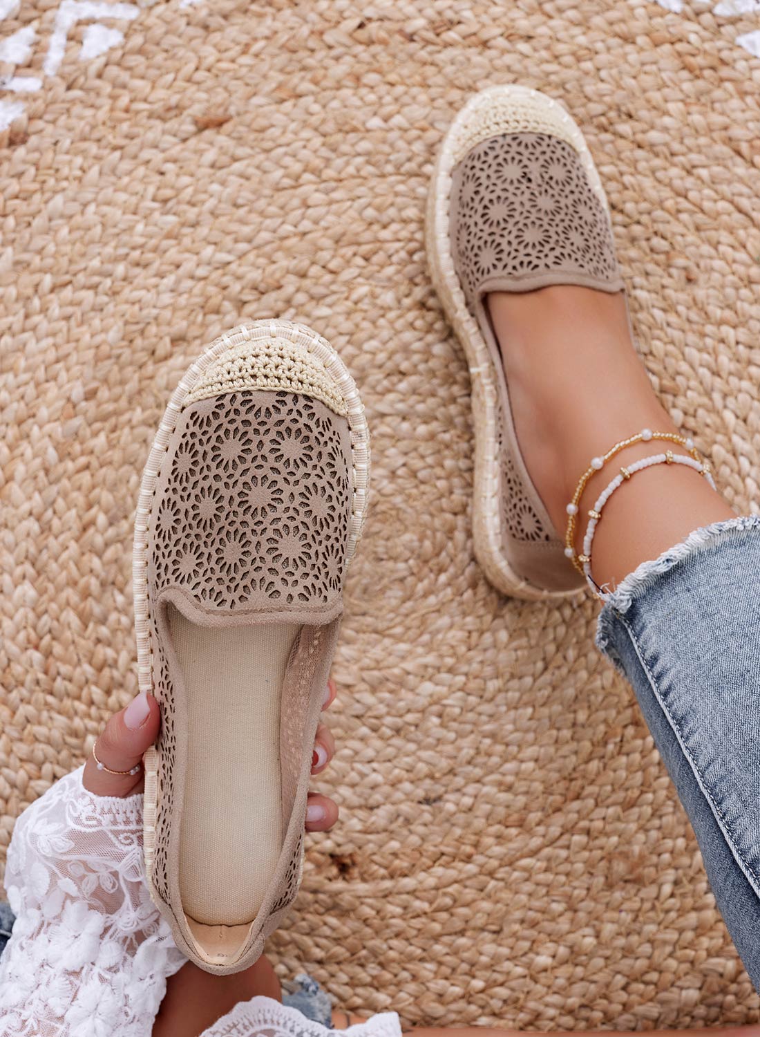 LILY - Espadrillas fango ricamate con zeppa