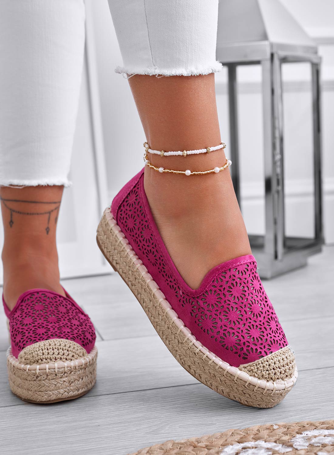 LILY - Espadrillas fuxia ricamate con zeppa