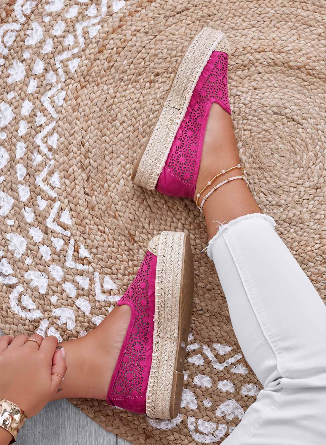 LILY - Espadrillas fuxia ricamate con zeppa