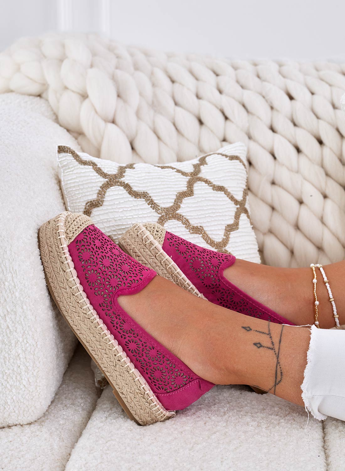 LILY - Espadrillas fuxia ricamate con zeppa