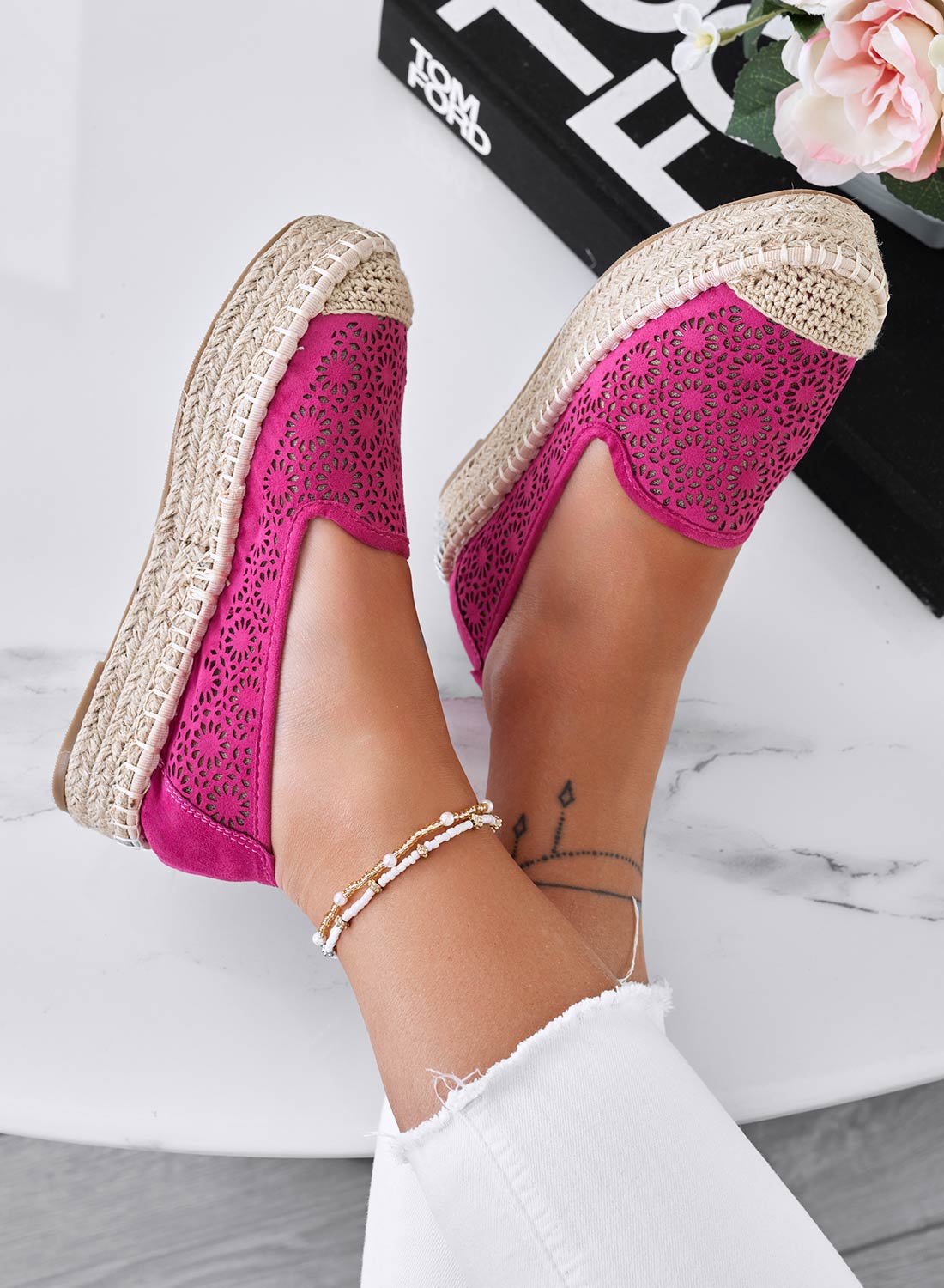 LILY - Espadrillas fuxia ricamate con zeppa