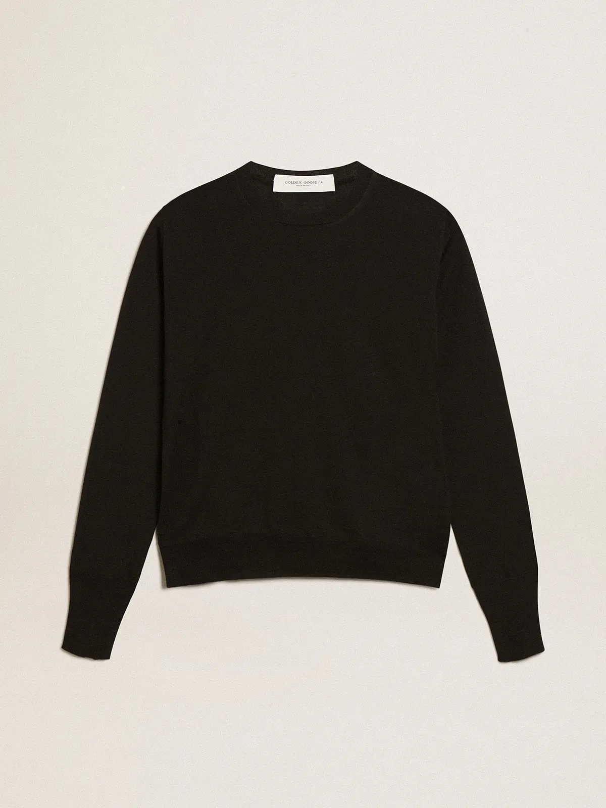 Maglione girocollo da donna in lana color nero