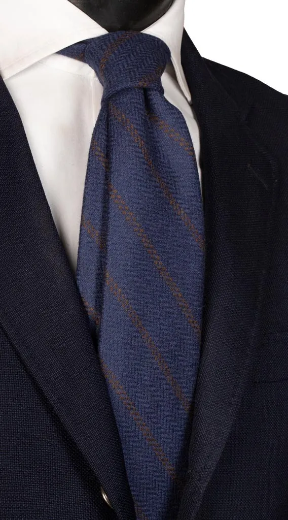 Man Blue Regimental Wool Cashmere Tie Brown Stripes L853