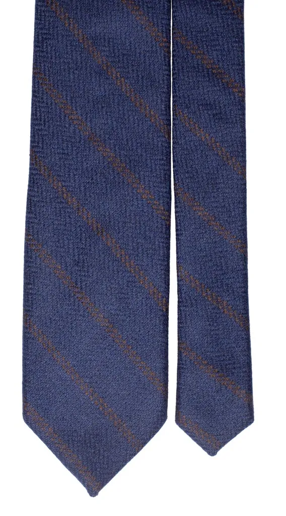 Man Blue Regimental Wool Cashmere Tie Brown Stripes L853