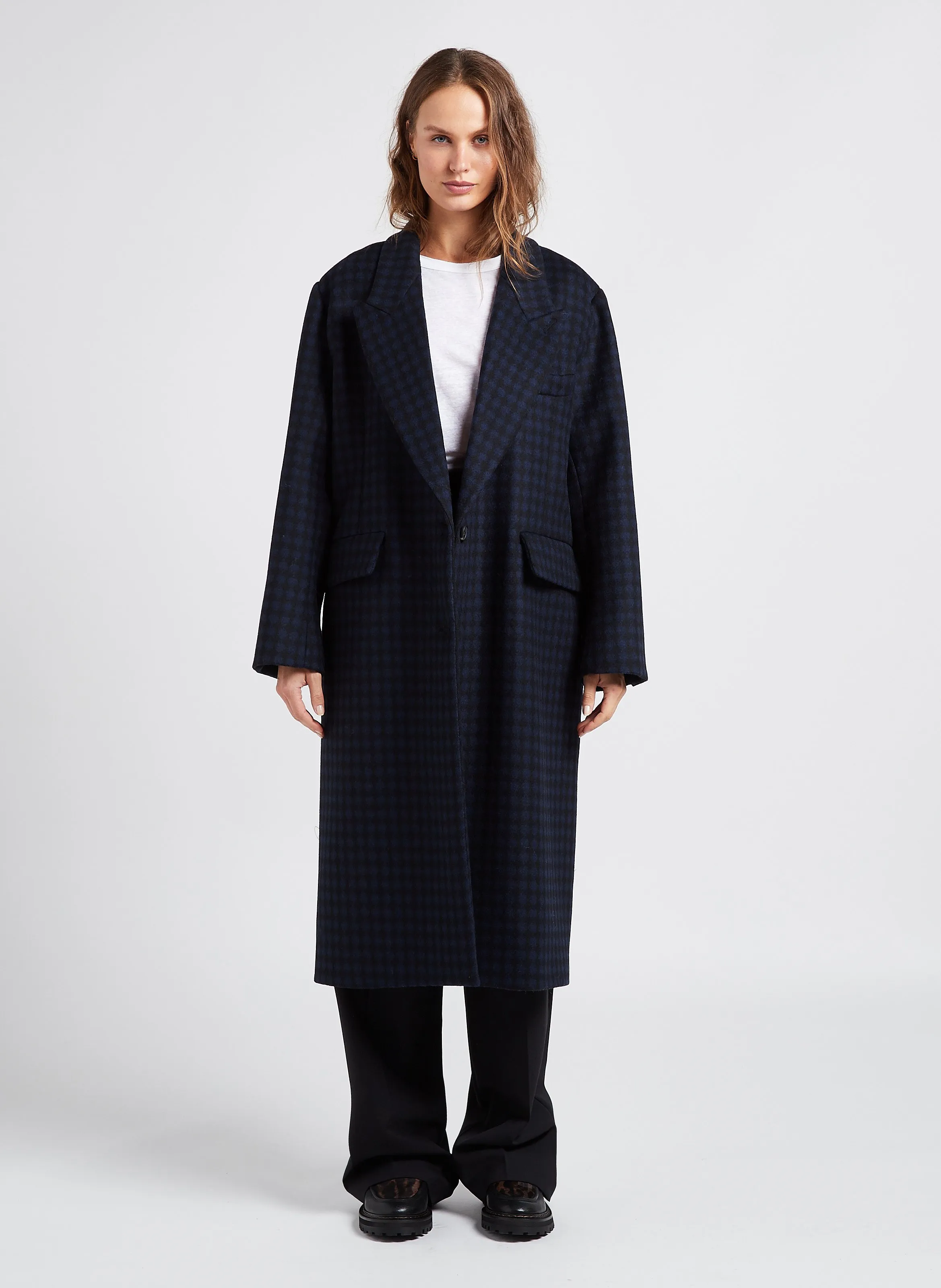  MARGAUX LONNBERG   BERRY - Cappotto lungo con revers a pois in misto lana | Blu