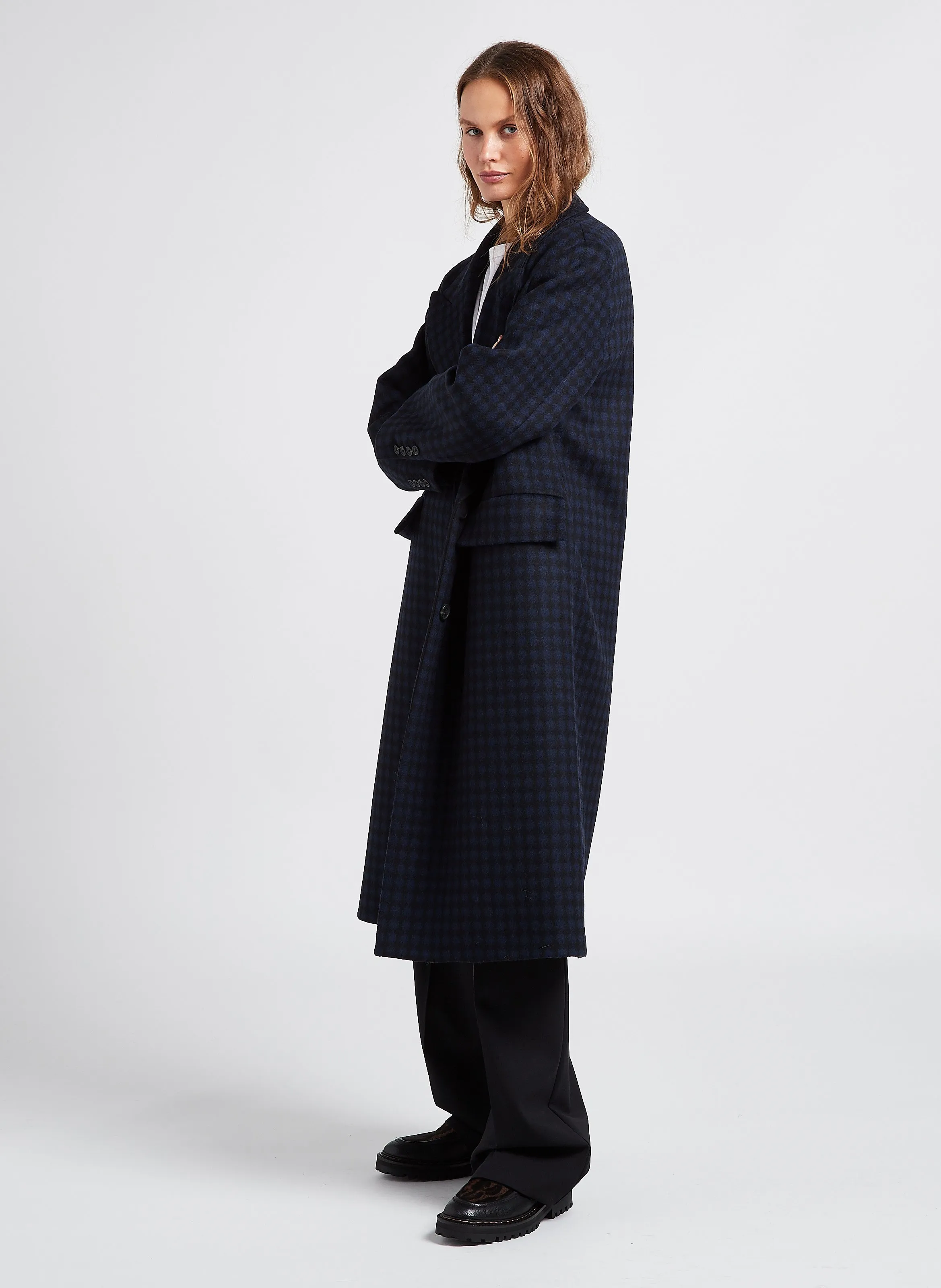  MARGAUX LONNBERG   BERRY - Cappotto lungo con revers a pois in misto lana | Blu