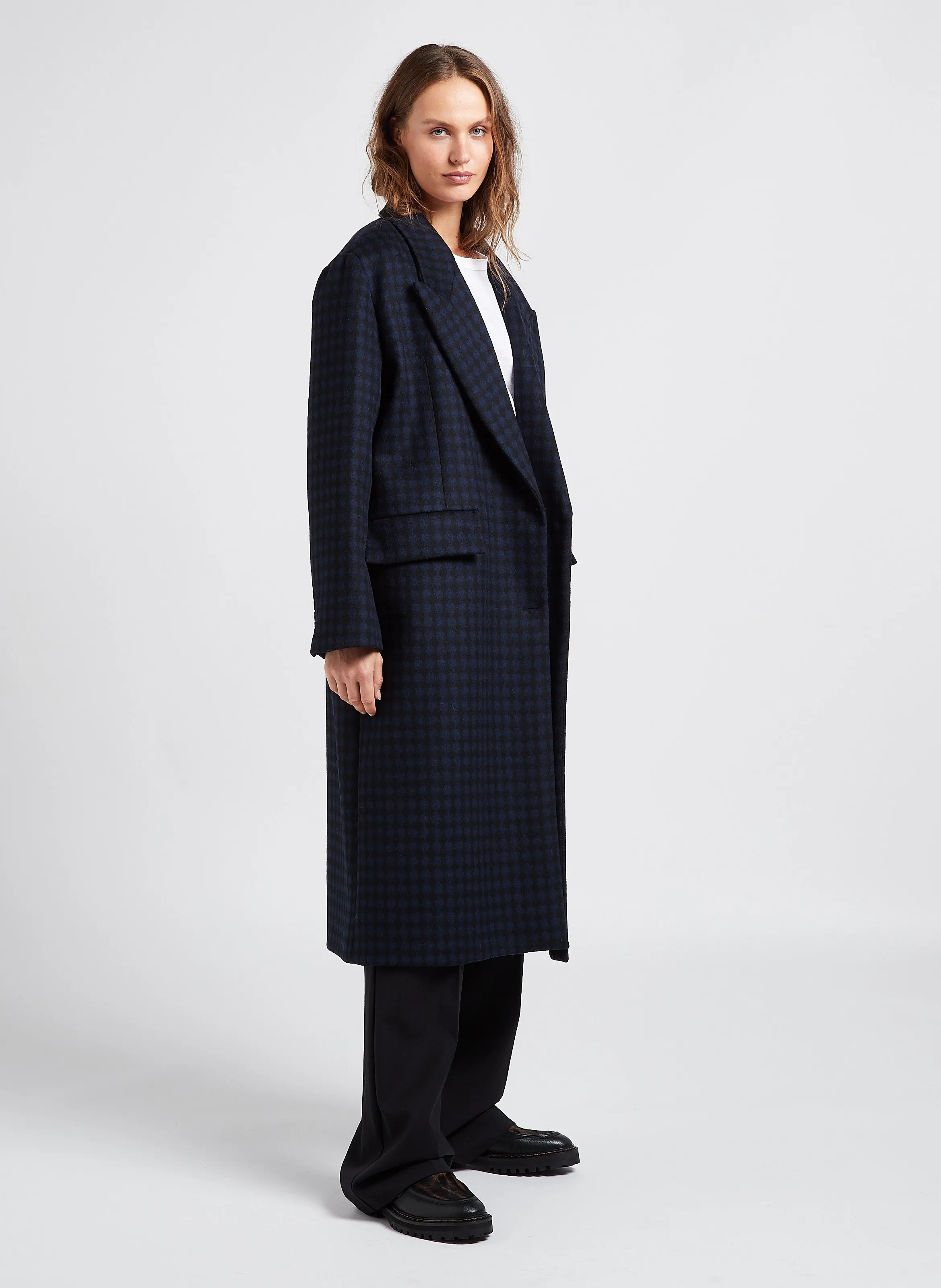  MARGAUX LONNBERG   BERRY - Cappotto lungo con revers a pois in misto lana | Blu