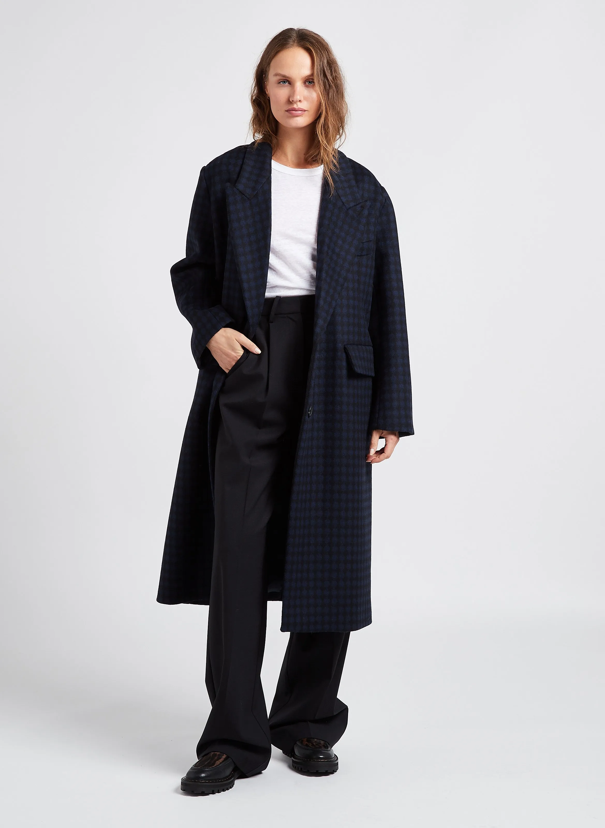  MARGAUX LONNBERG   BERRY - Cappotto lungo con revers a pois in misto lana | Blu