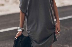 Mini abito con maniche ampie, grigio
